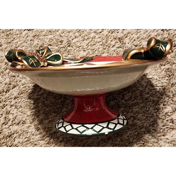 JCPenney Home Holiday/Christmas Ceramic Ribbon Bowl - Red (8") - Picture 3 of 4